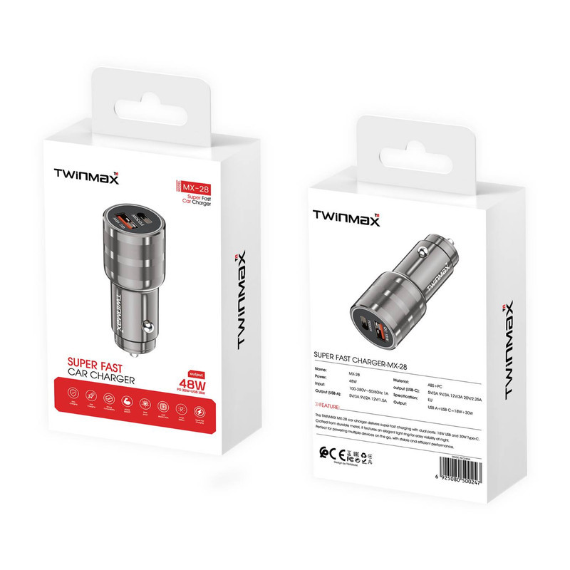 شارژر فندکی 48 وات دو پورت تویین مکس مدل MX-28