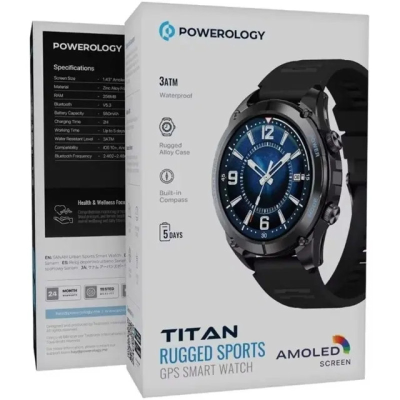 ساعت هوشمند 1.43 اینچی پاورولوجی مدل Titan Rugged Sport با بند سیلکونی