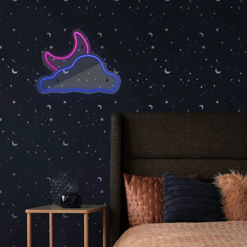 چراغ دیواری نئون دیزاین طرح Cloud-Vs-Moon_MLC