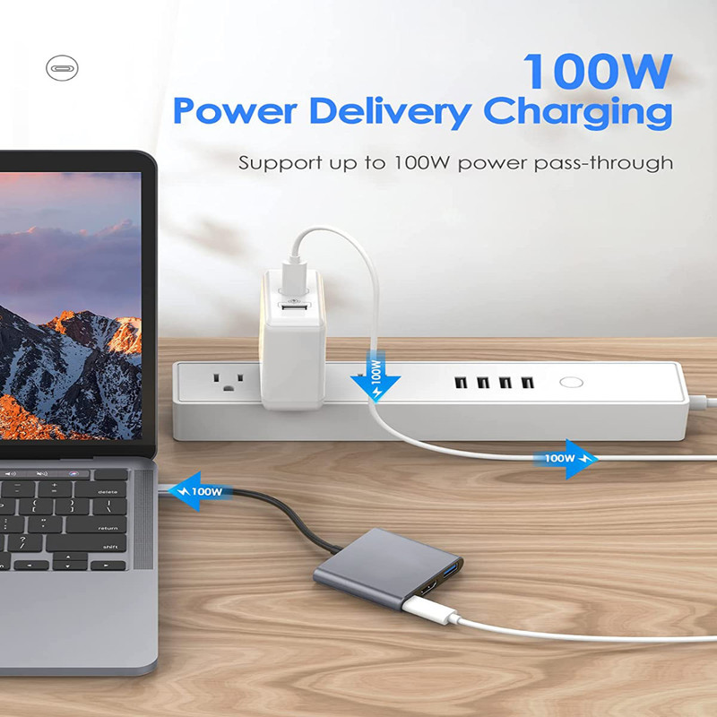 مبدل USB-C به USB-C  USB 3.0  HDMI 4K  مدل Adapter 3 in1