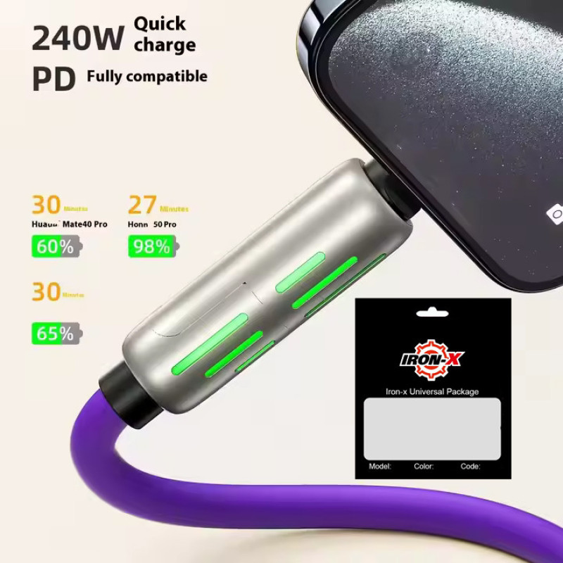 کابل تبدیل USBUSB-C به لایتنینگUSB-C آیرون ایکس مدل SUPERFAST240W 4IN1 طول 1 متر