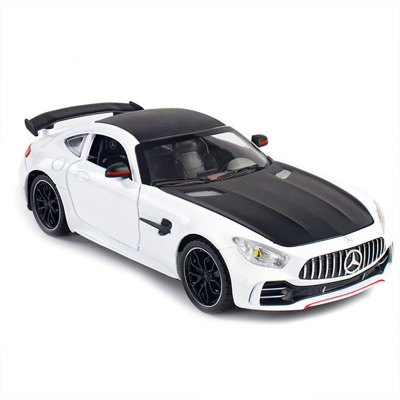 ماکت ماشین فلزی اسپرت BENZ AMG GT قابلیت دودزا با منبع آب، چراغ‌دار، موزیکال، فرمان‌پذیری چرخ‌های جلو، عقب‌کش، باتری قلمی، بدنه صیقلی و 6 درب بازشو