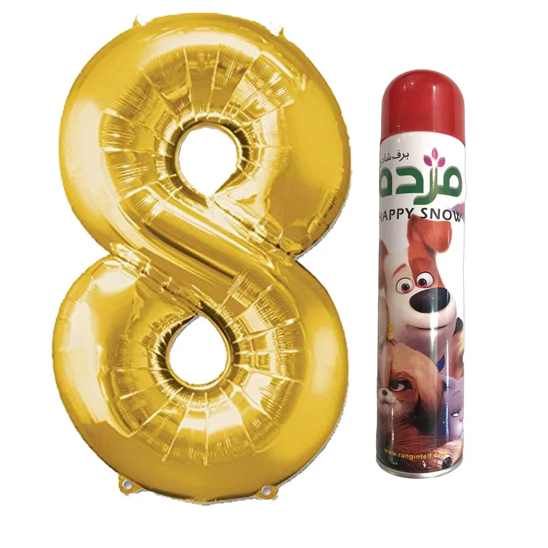 بادکنک فویلی مسترتم طرح عدد 8 پلاس به همراه برف شادی