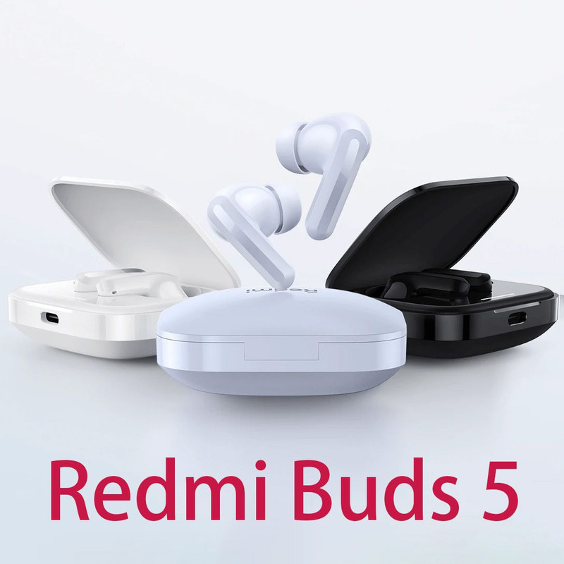هدفون بلوتوثی شیائومی مدل Redmi Buds 5 با نویز کنسلینگ فعال (ANC)، درگاه شارژ USB Type-C، دارای نشانگر روی محفظه شارژ