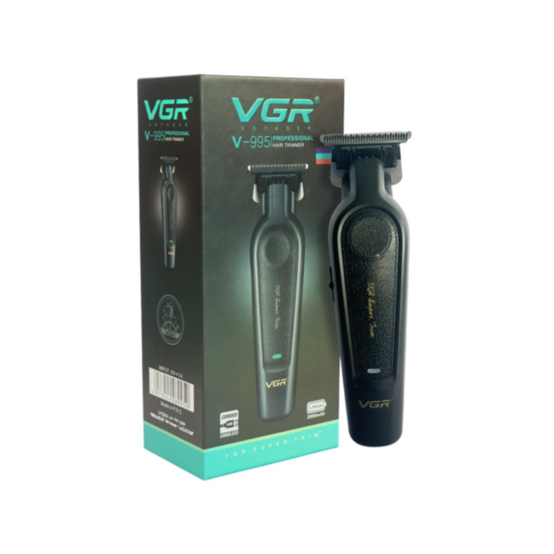 ماشین اصلاح موی سر و صورت وی جی آر مدل V-995 با تیغه کربن استیل، باتری لیتیوم یون 2000 میلی‌آمپر ساعت، شارژ USB، قابلیت تنظیم سرعت و طراحی ارگونومیک و سبک