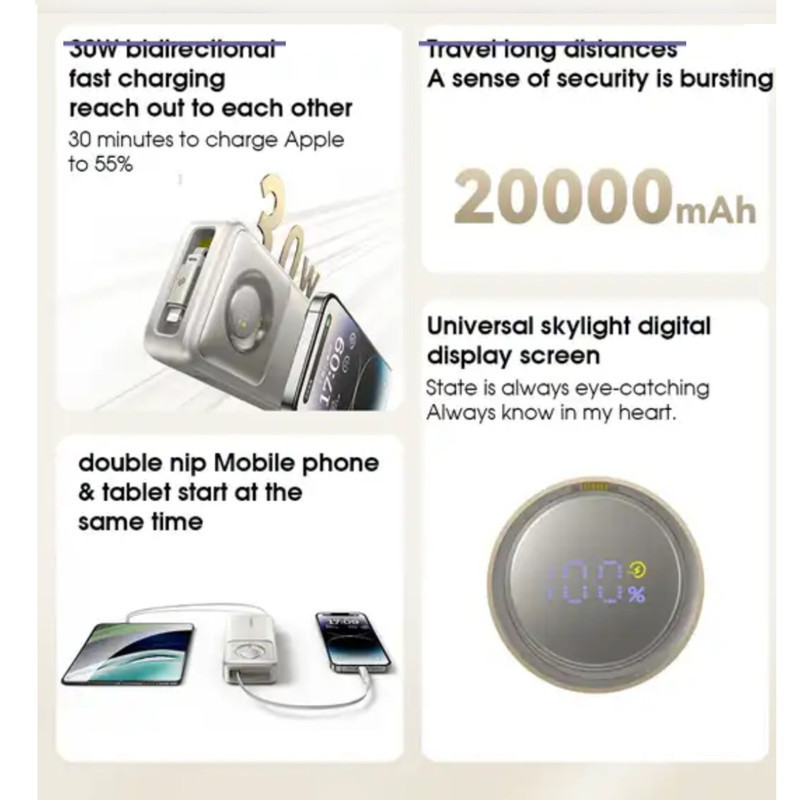 پاوربانک بیسوس مدل NOMOS 30W ظرفیت 20000 میلی آمپر ساعت