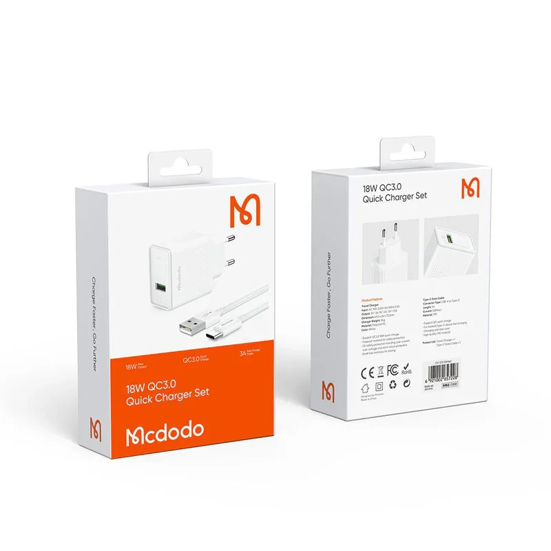 شارژر دیواری 18 وات مک دودو مدل CH-5750 به همراه کابل تبدیل USB-C