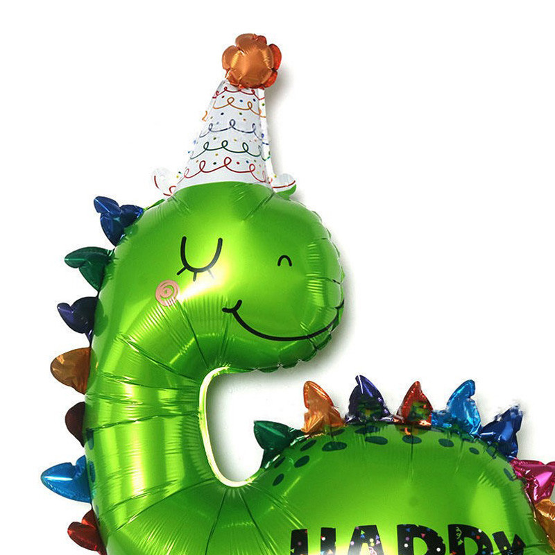 بادکنک فویلی لاکی بالونز مدل دایناسور کلاه دار طرح Happy Birthday کد 1218