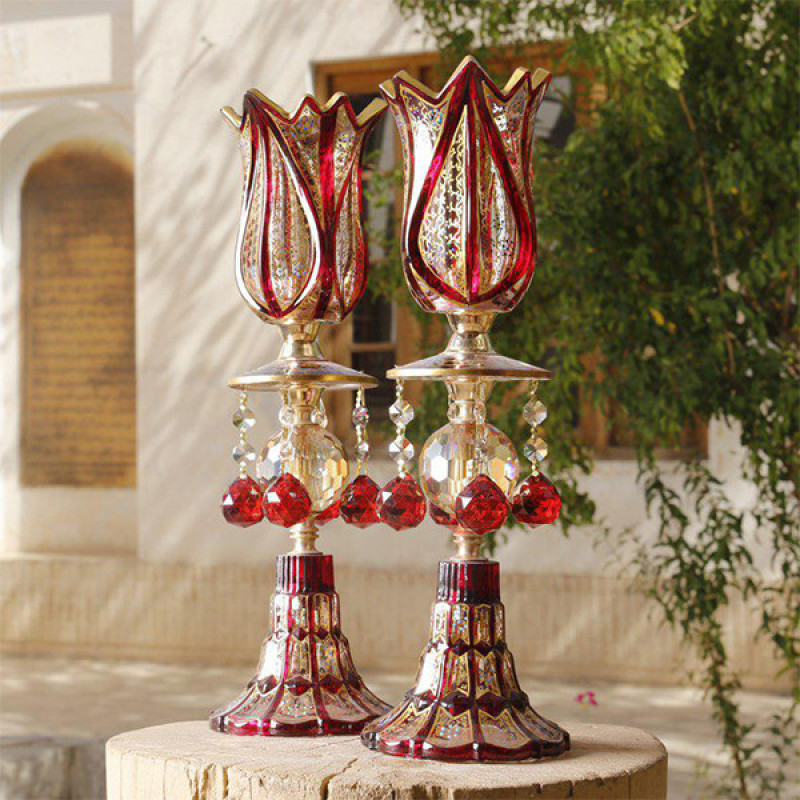 شمعدان مدل ترمه لاله مناسب برای شمع استوانه ای مجموعه 2 عددی