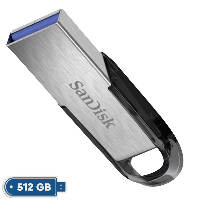 فلش مموری سن دیسک مدل Ultra Flair CZ73 ظرفیت 512 گیگابایت با بدنه فلزی، رابط USB 3.0 و سرعت خواندن 150 مگابایت بر ثانیه، سازگار با ویندوز، مک، گوشی، تبلت و تلویزیون