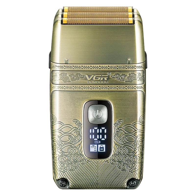 ماشین اصلاح موی صورت وی جی ار مدل V-335 با موتور 4500 دور در دقیقه، 3 تیغه فویلی، باتری 700 میلی‌آمپر ساعت، نمایشگر شارژ، طراحی ارگونومیک و مقاوم در برابر آب با قابلیت استفاده زیر دوش و شارژ USB
