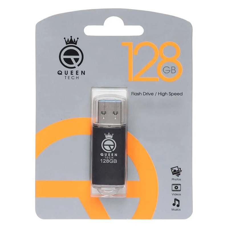 فلش مموری کوئین تک مدل QUICK ظرفیت 128 گیگابایت با رابط USB 2.0 و درپوش محافظ، سازگار با ویندوز، مک، تلویزیون، تبلت و گوشی موبایل