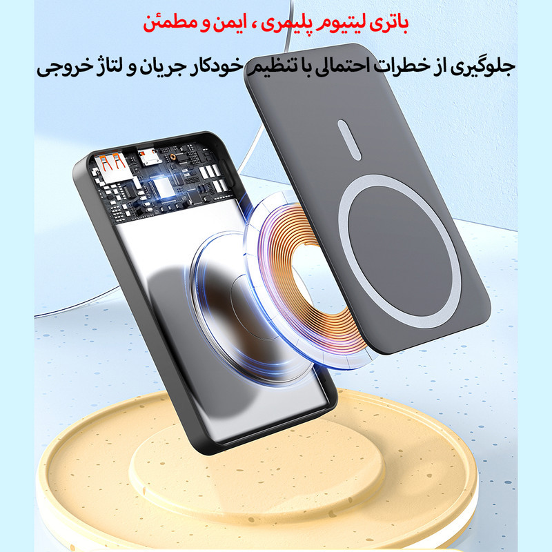 پاوربانک بی‌سیم 15 وات اوی مدل P113K ظرفیت 10000 میلی آمپر ساعت