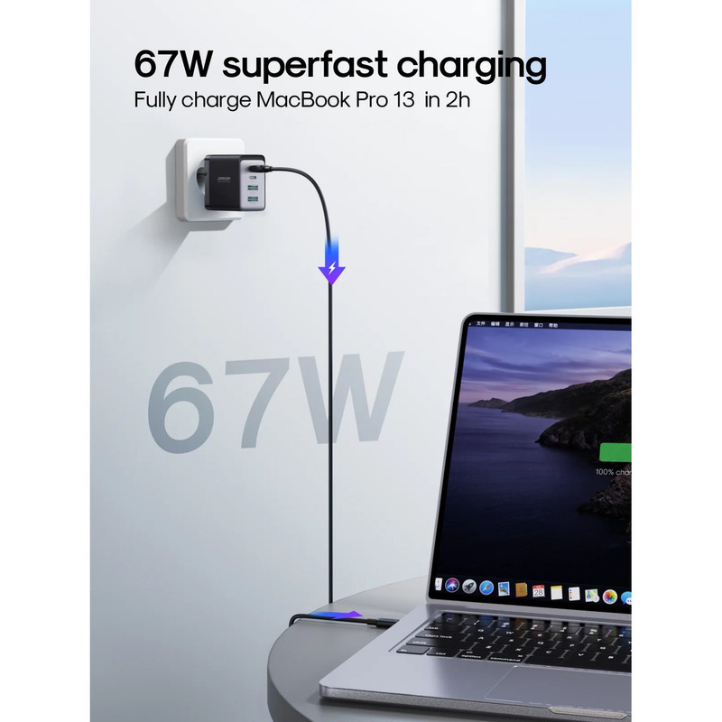 شارژر دیواری 67 وات جوی روم مدل TCG02 EU به همراه کابل USB-C