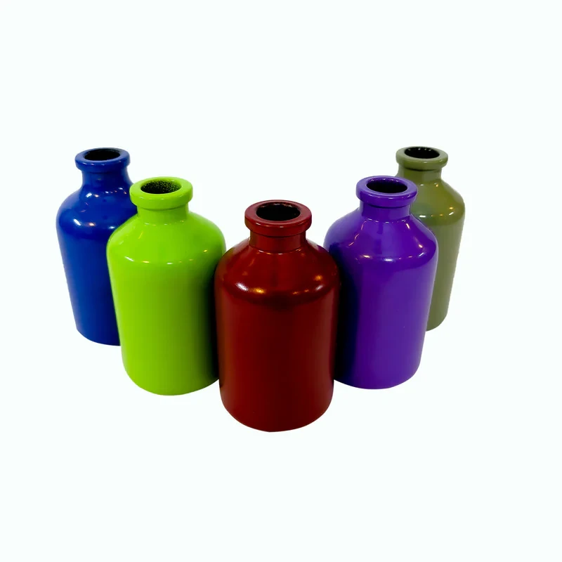 گلدان دکوری شیشه‌ای کد 218، ابعاد 4×4×7.5 سانتی‌متر، وزن 39 گرم، بسته 5 عددی