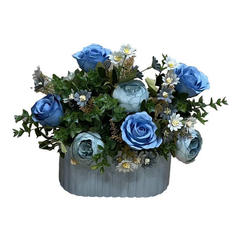 باکس گل مصنوعی گلدان با گل پارچه‌ای، باکس چوبی مقاوم، مناسب رومیزی و ایستاده، ابعاد 20×15×50 سانتی‌متر، وزن 200 گرم
