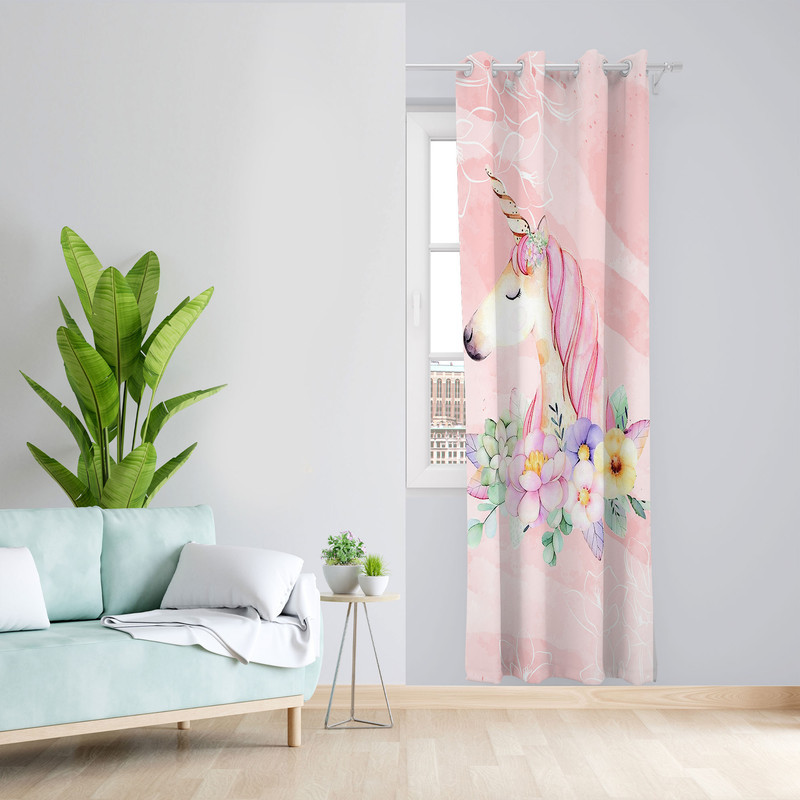 پرده مدل اتاق کودک مخمل پانچی طرح تک شاخ کد 4838 سایز 140x280 سانتی متر
