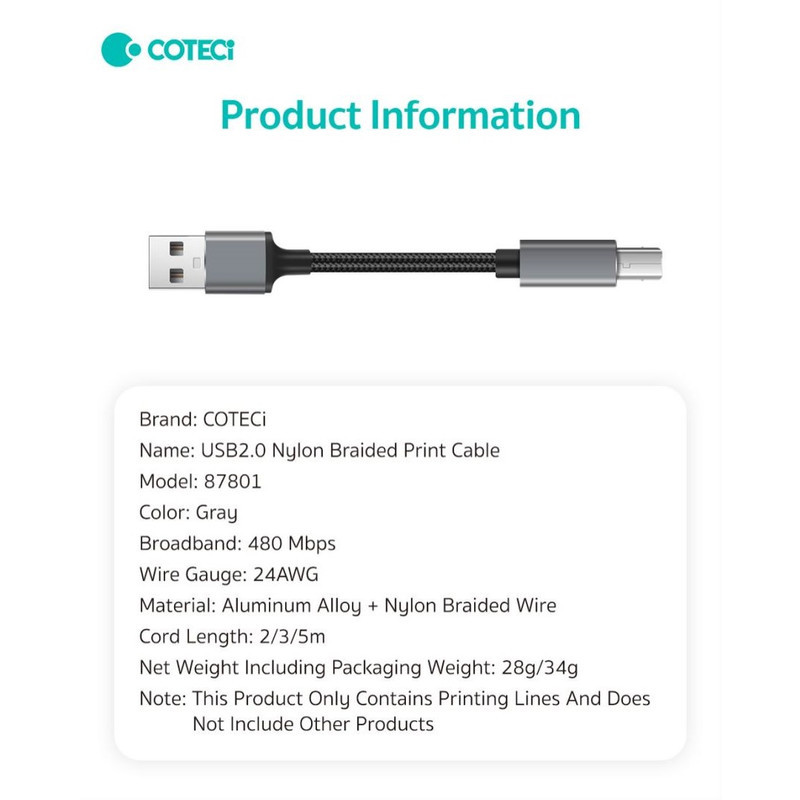 کابل پرینتر USB کوتتسی مدل 87801 طول 3 متر