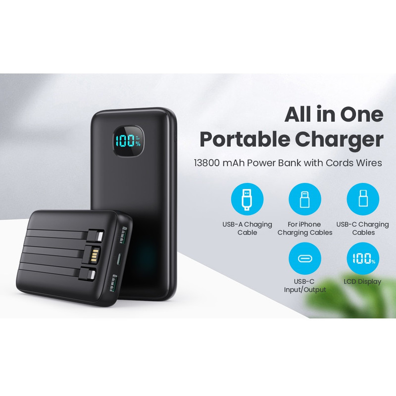 پاوربانک 5 وات مدل HX100H5 ظرفیت 13800 میلی‌آمپرساعت