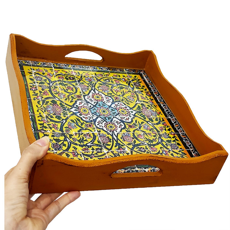 سینی چوبی مدل کاشی رزینی  کد kh30