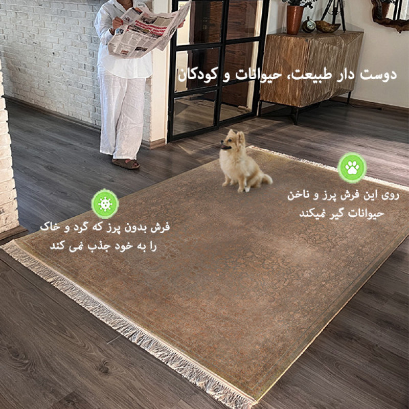 فرش ماشینی 1200 شانه فرش صرافیان زمینه بژ حاشیه بژ مدل ونوس
