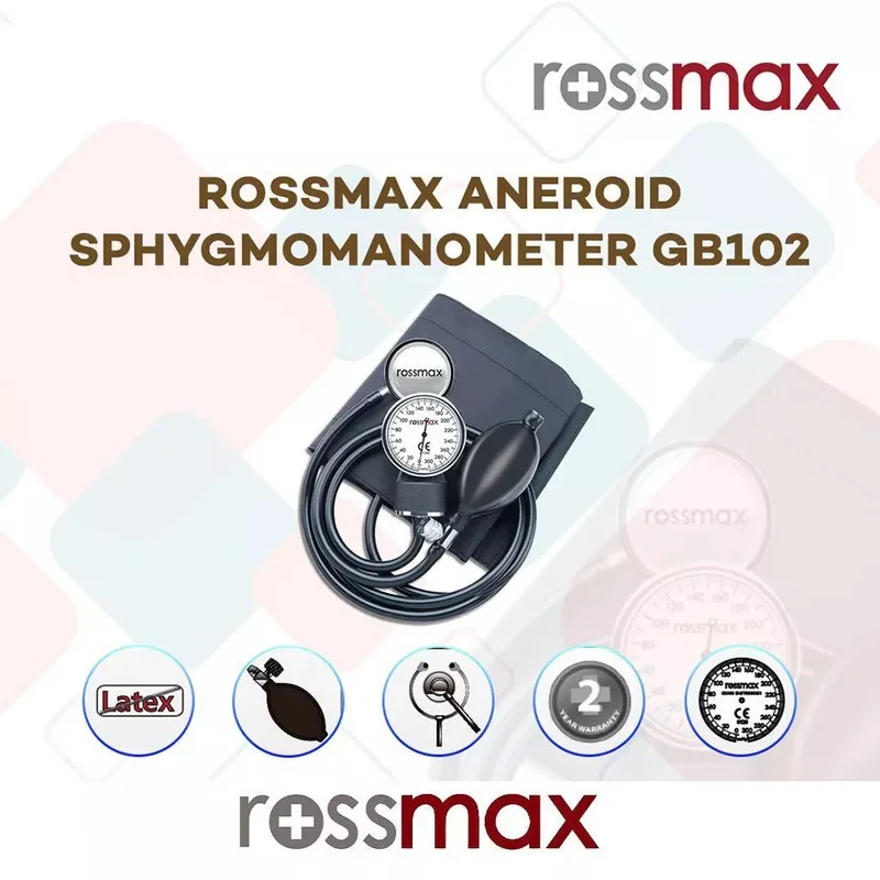 فشارسنج عقربه‌ای بازویی رزمکس مدل GB102 با کالیبراسیون مادام‌العمر، کاف بدون لاتکس سایز 22 تا 32 سانتی‌متر، همراه کیف نگهداری و شیر تخلیه کرومی