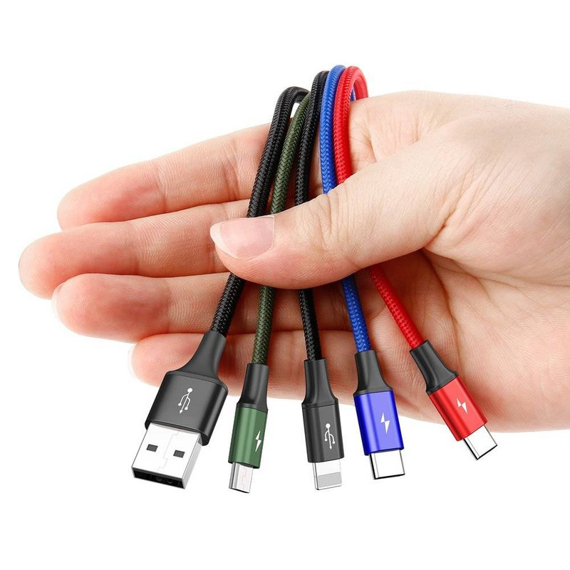 کابل تبدیل USB به لایتنینگ microUSB USB-C باسئوس مدل CA1T4-B01 طول 1.2 متر