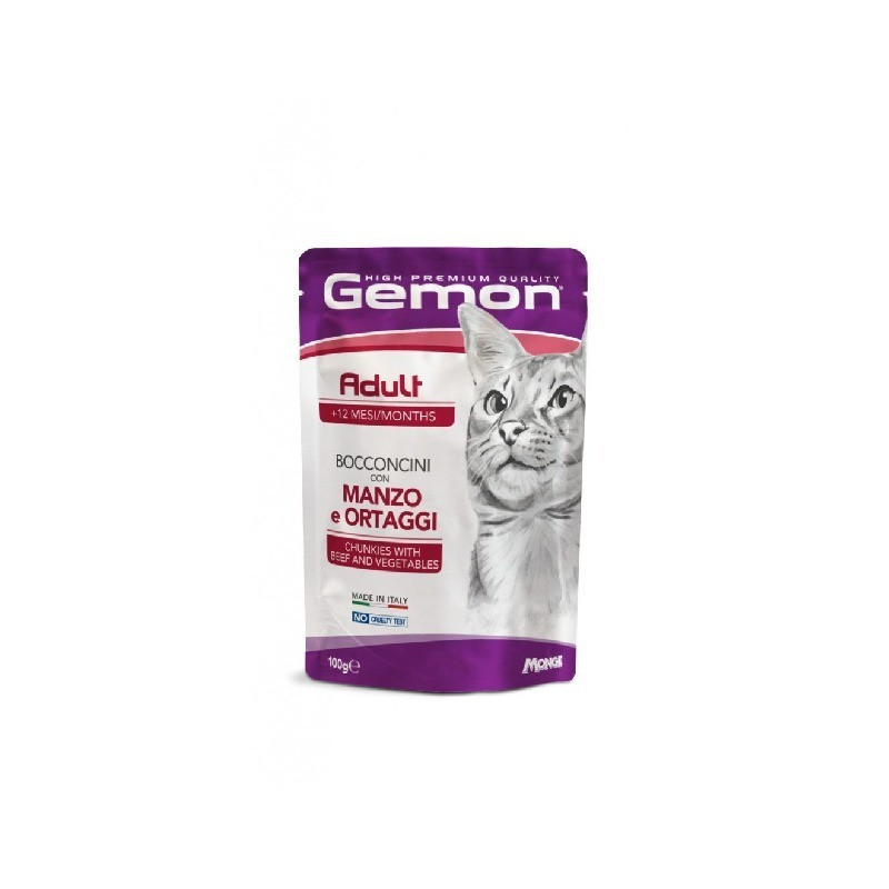 پوچ گربه بالغ مونژه مدل Gemon Adult Cat Chunkies طعم گوشت گاو وزن 100 گرم