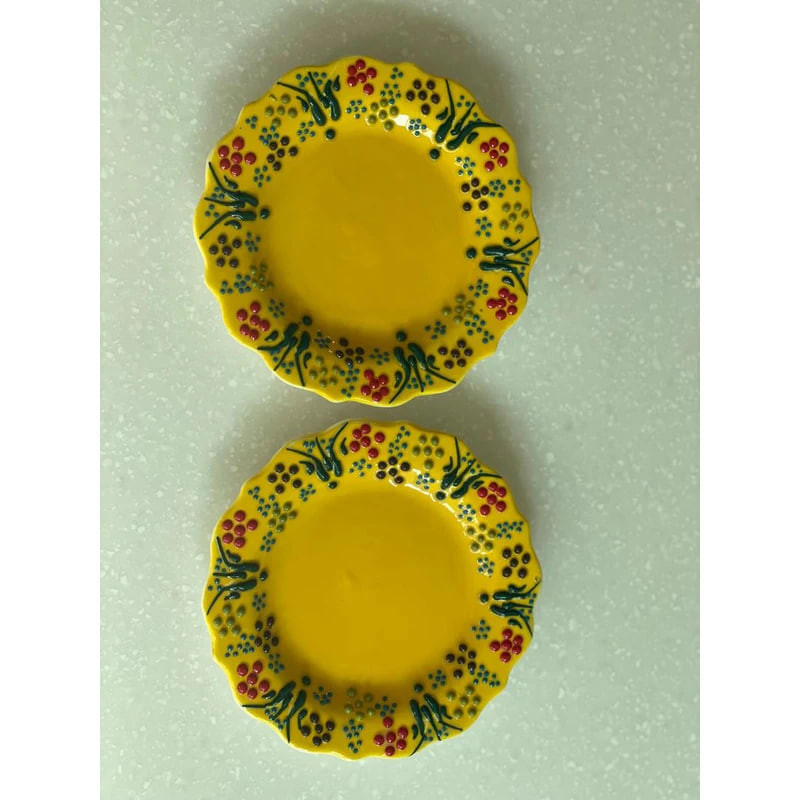 بشقاب میناکاری مدل نقش برجسته طرح لب کنگره ای کد 139 بسته 6 عددی