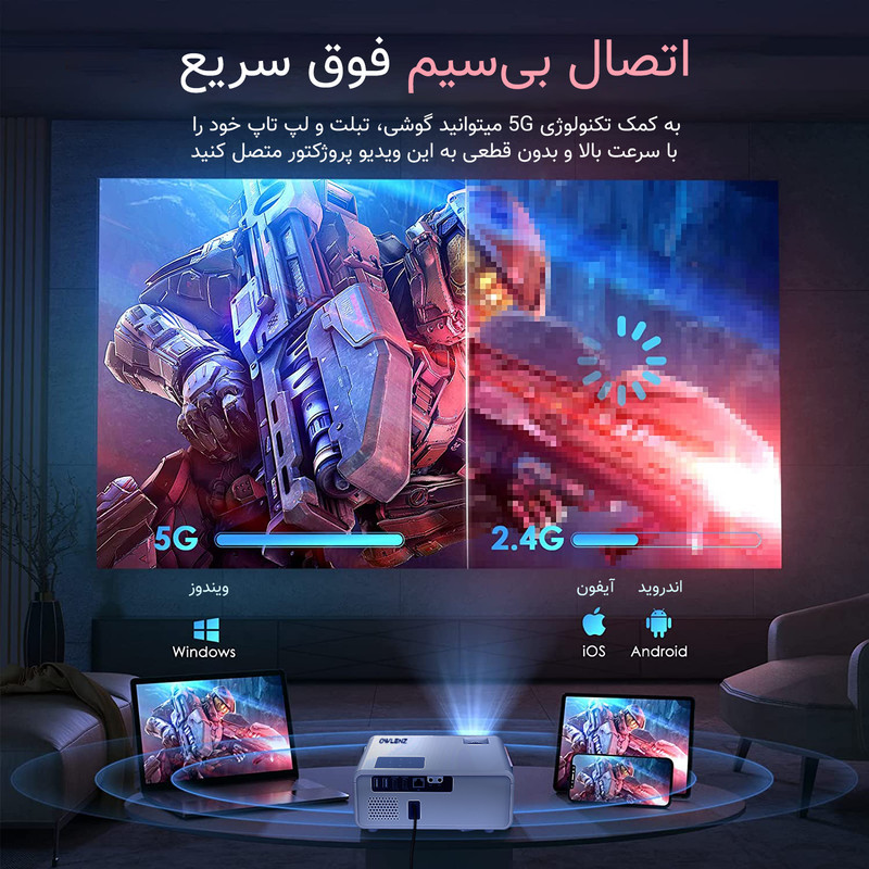 ویدئو پروژکتور النز مدل SD500 Smart Android به همراه پرده نمایش با رزولوشن 1920x1080|FHD
