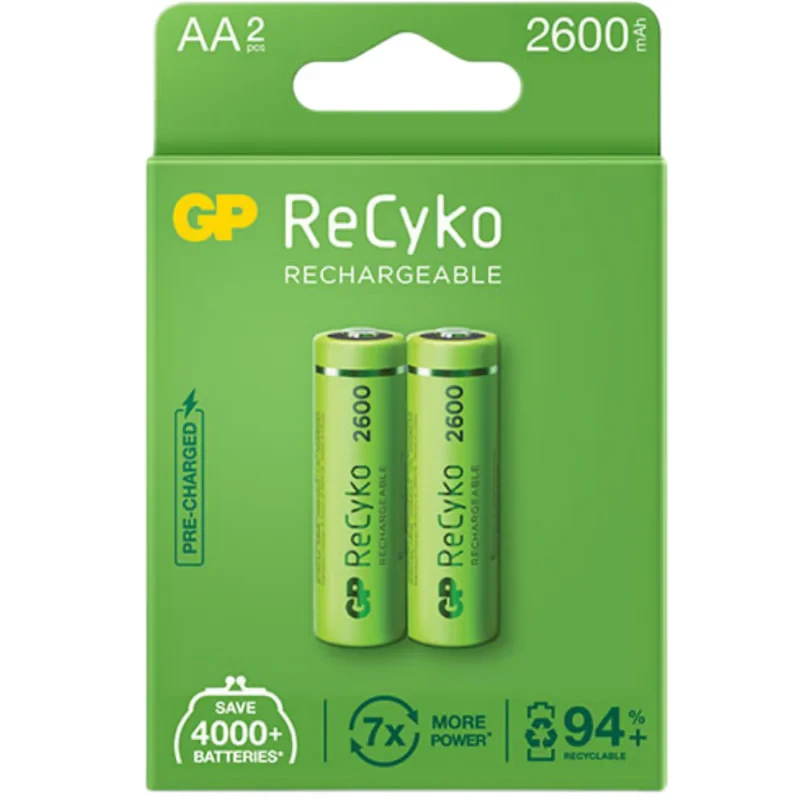 باتری قلمی قابل شارژ جی پی مدل Rechargeable Recyko 2600 بسته دو عددی