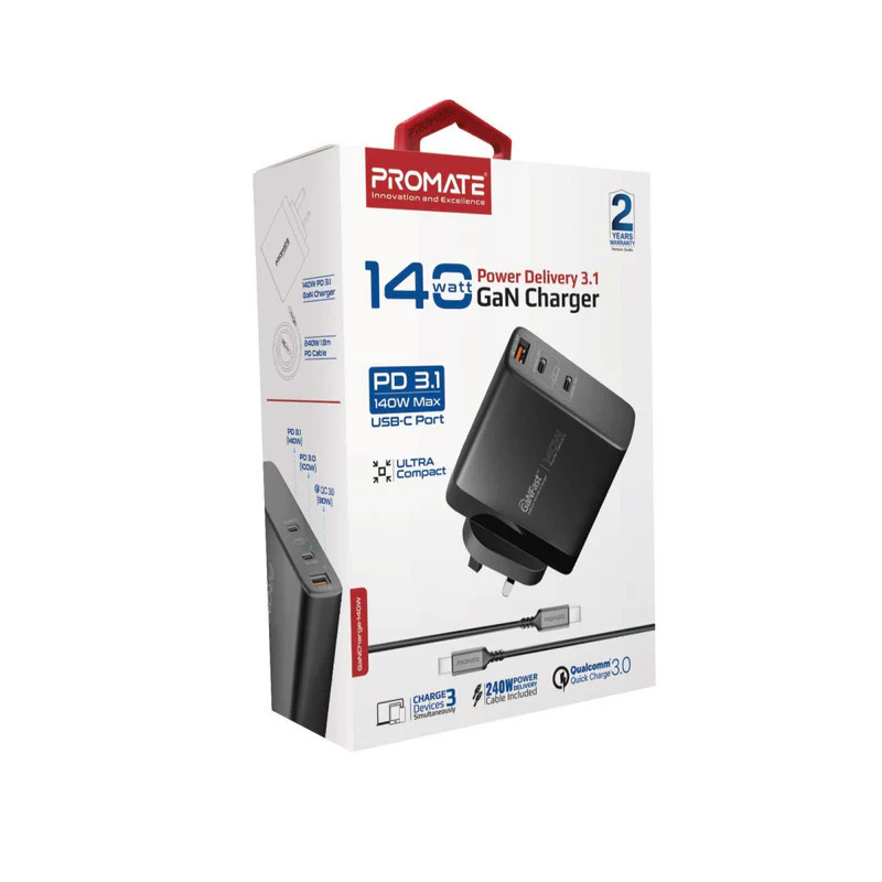 شارژر دیواری ۱۴۰ وات پرومیت مدل GANCHARGE-140W