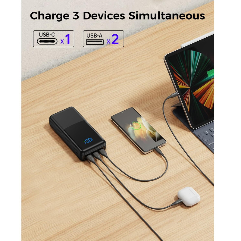 پاوربانک 30 وات مدل P300 ظرفیت 27000 میلی‌آمپرساعت به همراه کابل USB-C