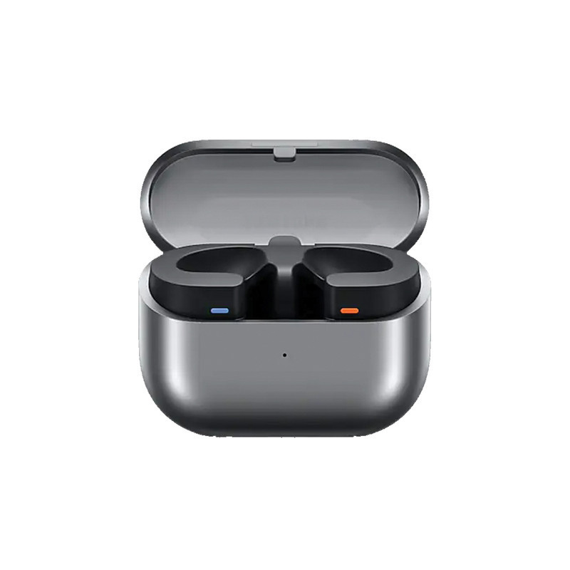 هدفون بلوتوثی سامسونگ مدل Galaxy Buds3 با نویز کنسلینگ فعال (ANC)، نویز کنسلینگ میکروفون (ENC)، درگاه شارژ USB Type-C، با قابلیت اتصال به چند دستگاه، دارای قابلیت صدای 360 درجه، Galaxy AI، میکروفون سه گانه، پشتیبانی از فرمان لمسی، ضد آب و گرد و غبار
