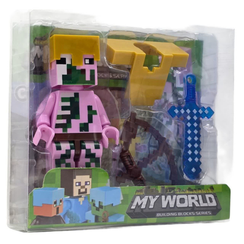 فیگور ناب سل مدل  ماینکرافت همراه با ابزار جنگ طرح MY WORLD کدNAAB 006 ارتفاع 9 سانتی متر