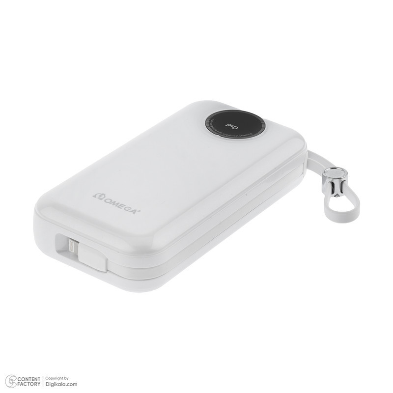 پاوربانک 22.5 وات امگا مدل PB2005 ظرفیت 20000 میلی‌آمپرساعت به همراه کابل USB-C به USB-Cلایتنینگ