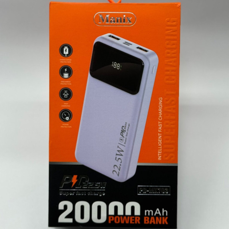 پاوربانک 22.5 وات منیکس مدل PD-MX703 ظرفیت 20000 میلی آمپر ساعت