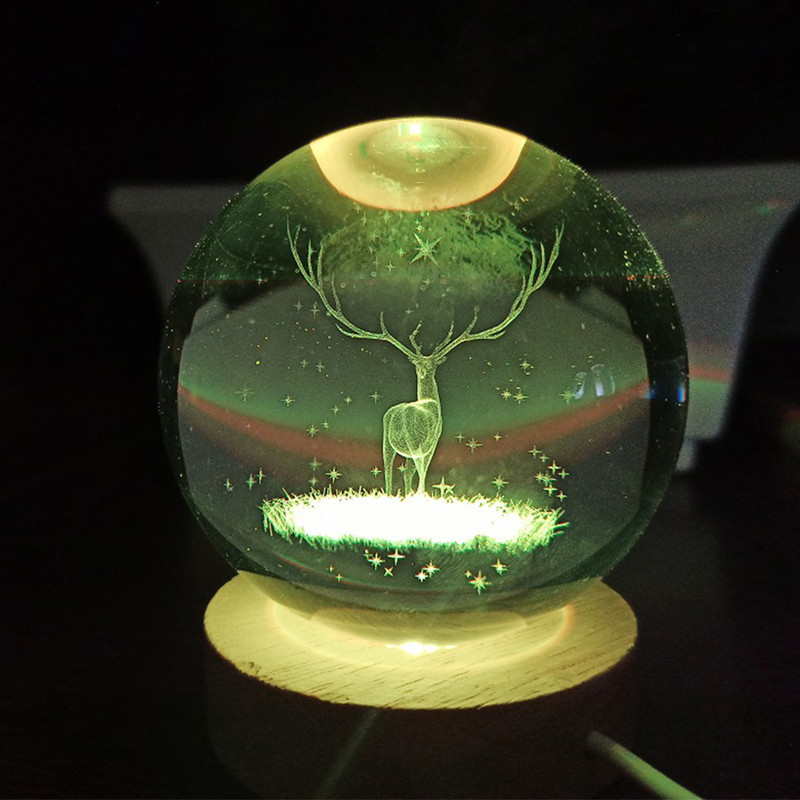 چراغ خواب مدل 3D Crystal طرح گوزن