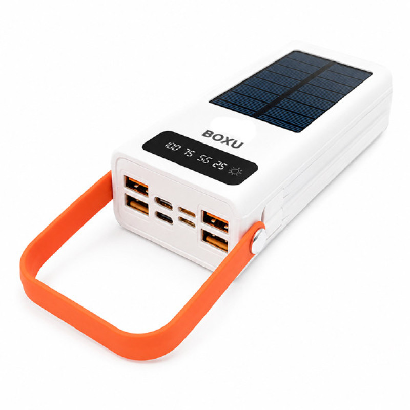 پاوربانک خورشیدی 66 وات بوکسو مدل PB-07 ظرفیت 30000 میلی‌آمپر ساعت به همراه 2 عدد کابل USB-C و Lightning