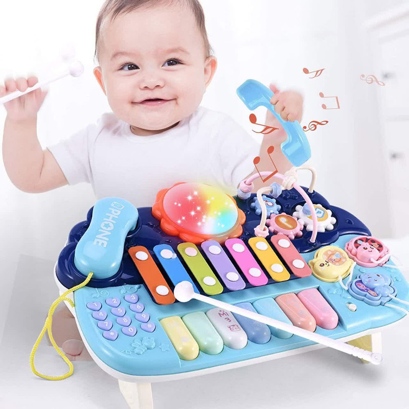 اسباب بازی ناب سل مدل پیانو، تلفن ، پازل ،درام ، بلز و بازی فکری چراغدار و موزیکال MULTIFUNCTION MUSICAL PIANO WITH LIGHT &MUSIC