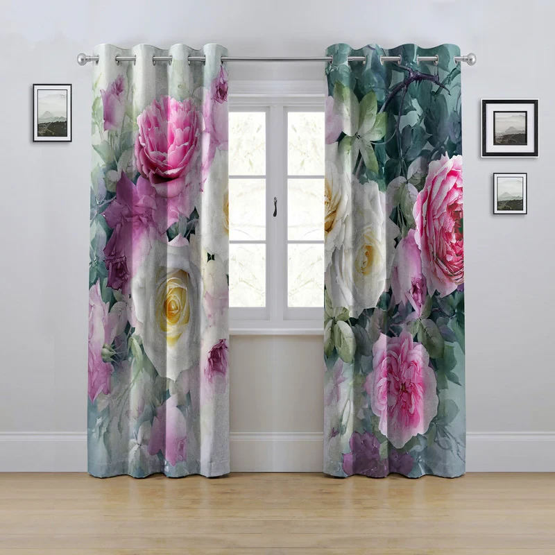 پرده مدل پانچی طرح گل سایز 280x145 سانتی متر