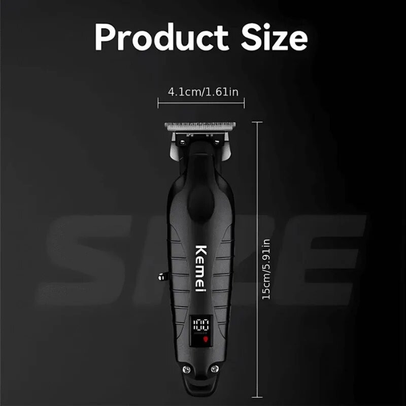 ماشین اصلاح موی سر و صورت کیمی مدل KM-2293 با تیغه کربن استیل خودتیز شونده، موتور 6000 دور در دقیقه، طراحی ارگونومیک، شانه قابل تنظیم 1 تا 3 میلی‌متر و باتری 1200 میلی‌آمپر ساعت با شارژ و عملکرد 180 دقیقه‌ای