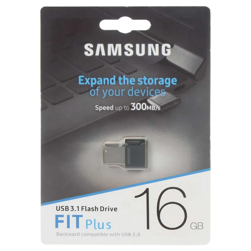 فلش مموری 16 گیگابایت سامسونگ مدل Fit Plus USB3.1 با طراحی بندانگشتی، مقاوم در برابر آب، ضربه، شوک و گرد و غبار و سازگار با همه سیستم‌عامل‌ها