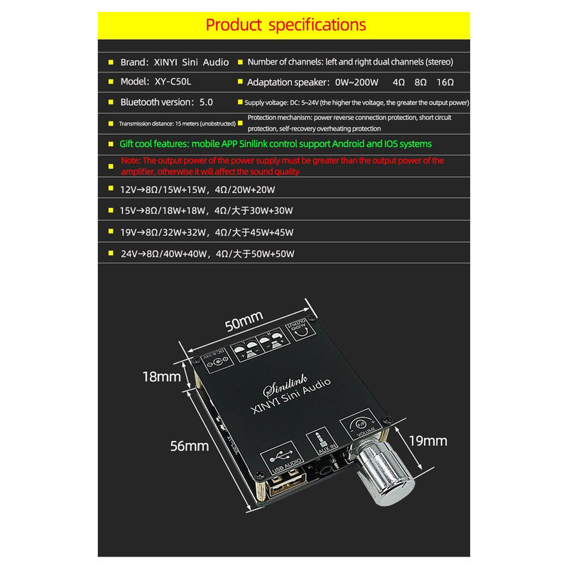 ماژول آمپلی فایر بلوتوثی مدل 50W_X2 کد A type usb