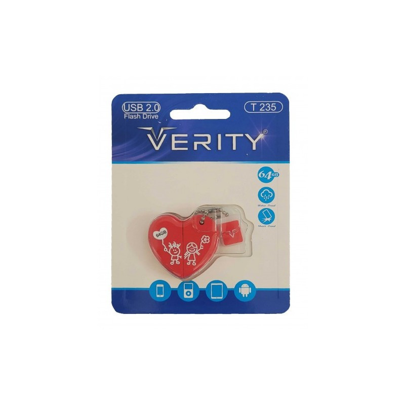 فلش مموری وریتی مدل T235 ظرفیت 64 گیگابایت USB 2.0 مقاوم در برابر آب و ضربه سازگار با سیستم‌عامل‌های ویندوز و مک