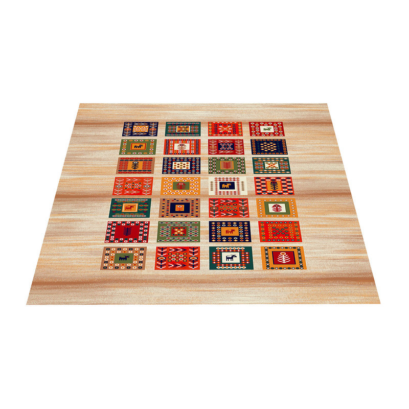 فرش ماشینی زانیس مدل مدرن طرح عشایر زمینه کرم