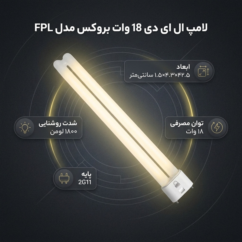 لامپ ال ای دی 18 وات بروکس مدل FPL پایه 2G11