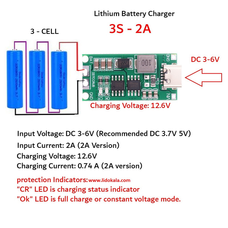 ماژول شارژ باتری لیتیومی 3 سل مدل USB TYPE-C