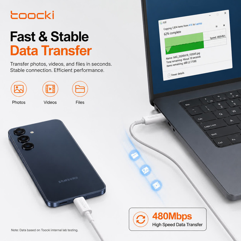 کابل شارژ USB-C توکی مدل A16 با طول ۱ متر