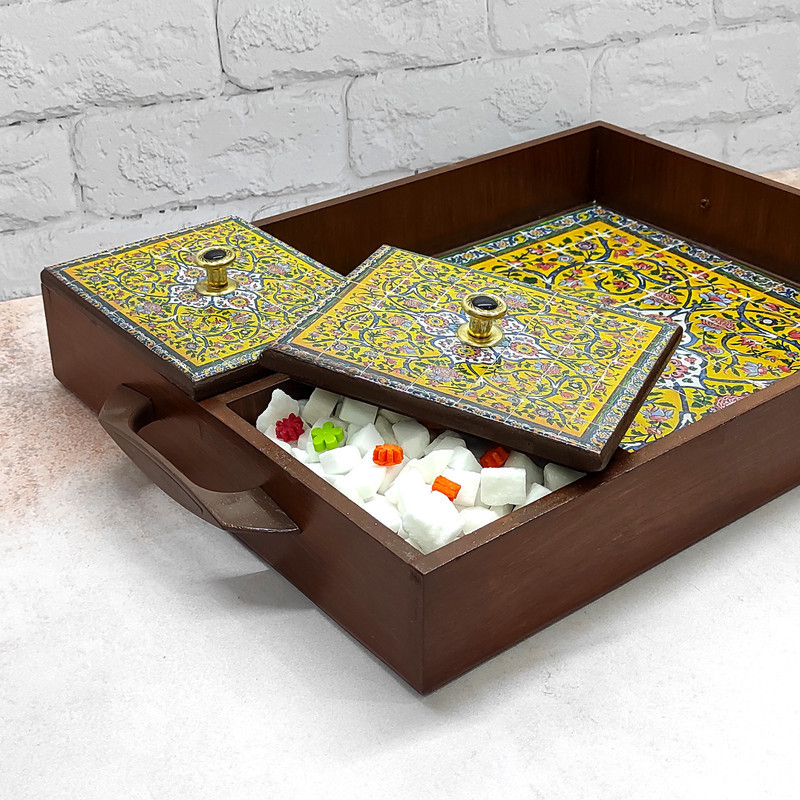 سینی چوبی رزینی مدل نوش نگار کد34